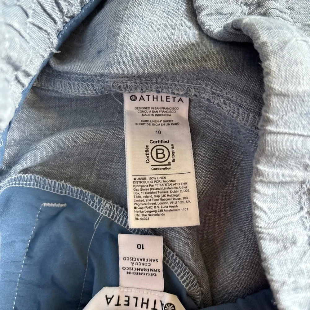 Athleta Cabo Linen 4" Shorts Light Blue Chambray Drawstring Waist 10 - Picture 6 of 9